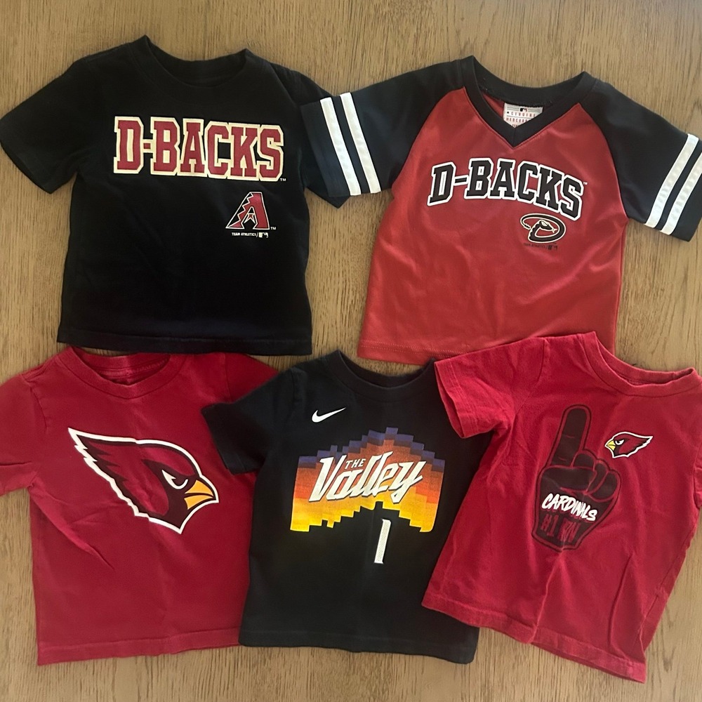 Bundle of 5 Toddler 2T Arizona Sports Shirts Dbacks, Cardinals, Suns